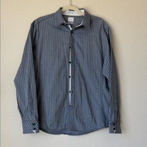 J.B. Holt Slim Fit Dress Shirt Blue Gray Stripe Button Down Mens Medium